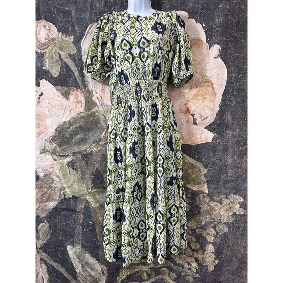 New Anthropolgie X THE ODELLS Smocked Puff-Sleeve Dress Size Large - Picture 7 of 9